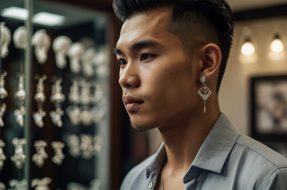 Nam giới chọn khuyên bạc tại cửa hàng